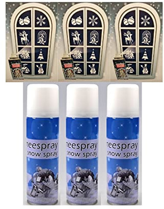 Unbekannt 3 x 150ml Schneespray + Schablonen 21tlg Kunstschnee Sprühschnee Dekoschnee Schnee