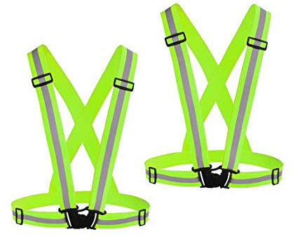 Chiwo - Chaleco reflectante para correr, 2 unidades, chaleco de seguridad ajustable de alta visibilidad, cinturón reflectante para ciclismo nocturno, senderismo, correr, pasear al perro, Verde
