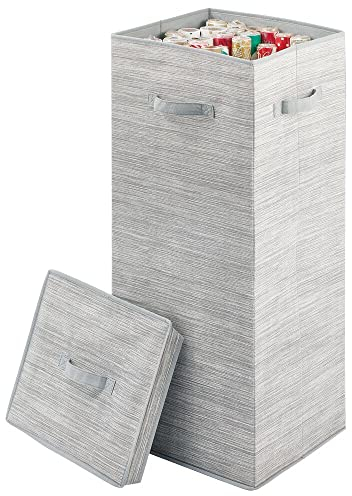 mDesign Aufbewahrungsbox für Geschenkpapierrollen – große Box mit Deckel und Griffen aus Kunstfaser – stilvolle Ordnungsbox mit texturierter Optik für lange Rollen – grau und beige