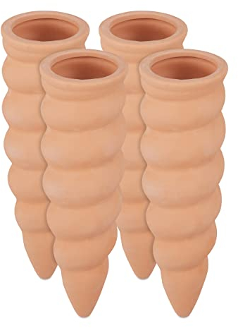 Relaxdays Cône en Argile, Lot de 4 Accessoire d’arrosage, Bouteilles d’1,5 L, 16,5 x 5 cm, Terre Cuite, Terracotta