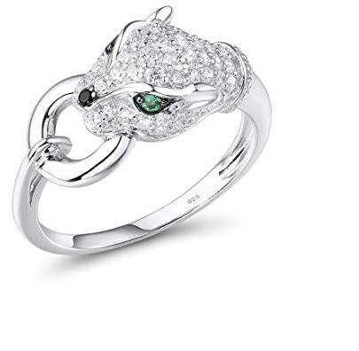 Santuzza Panther Anello in argento Sterling 925 con zirconia cubica, motivo leopardo, verde spinello, Metallo, zirconia cubica