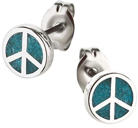 Ohrstecker Ohrringe Peace Silber 925 Sterling Türkis Inlay als Ohrschmuck mit kleiner Schmuckbox - 7K - Indianer Schmuck Geschenke für Damen, Mädchen, Jungen, Kinder und Herren