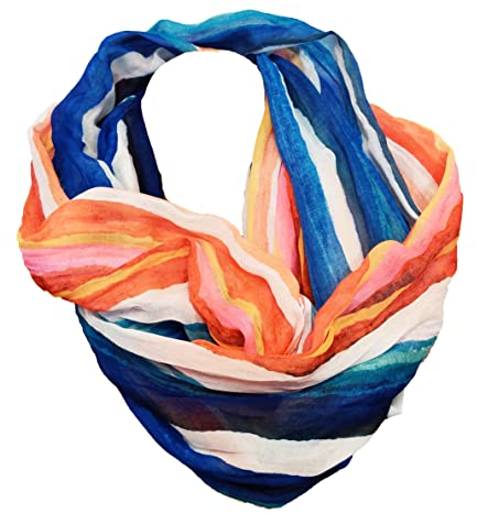J26 Farbverlauf Streifen Seide Sommer Loop Verlauf Stripes Regenbogen Rainbow Silk Uni Rundschal Schlauchschal Stola Schal leicht (Blau)
