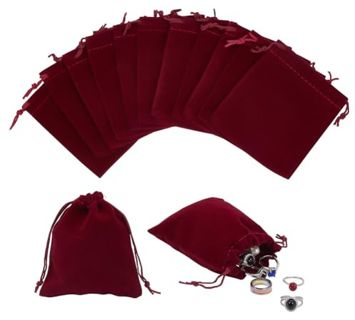 NBEADS 30 bolsas de terciopelo con cordón, 12x10cm bolsas de regalo rectangulares, bolsas de almacenamiento de joyas bolsas de joyería para fiestas, bodas, regalos (rojo oscuro)