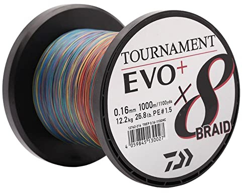 Daiwa Tournament x8 Braid EVO+, 1000m, Mehrfarbig, Geflochtene Angelschnur