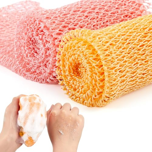 2 Stück Afrikanischer Netz Schwamm Peeling Netz Afrikanisches Körper Wäscher Bad Lappen Waschlappen Dusche Körper Rücken Wäscher Haut Glatter für Heim Gebrauch (Pfirsich Rosa, Cremig) | Afrikanischer Netzschwamm, Badeschwamm und Lappen für Dusche, Rücken und Zuhause