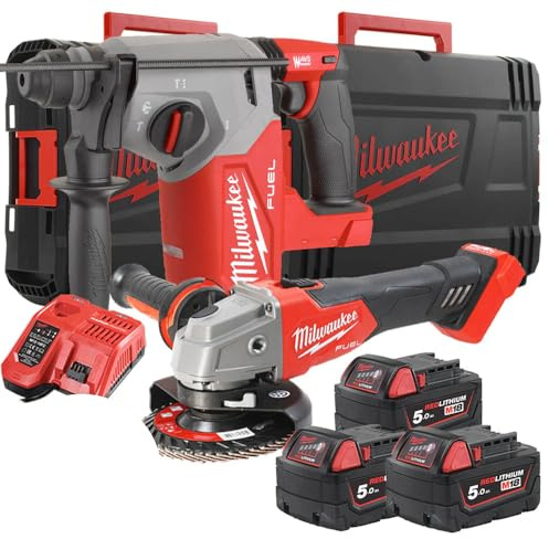 M18FPP2OA-503X - Set bestehend aus Schleifmaschine M18FSAG125XB + Dübel M18CHX - 3 Batterien mit 5,0 Ah und Koffer - MILWAUKEE