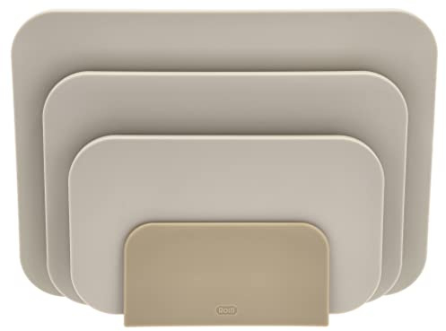 Rosti Choptima Schneidebrett Set mit Halter/Ständer, Küchenbrett, Brotschneidebrett & Servierbrett, 3er-Set, Hygienisch, Spülmaschinenfest, aus Kunststoff, Humus