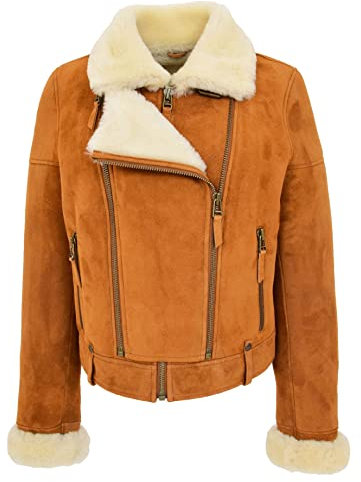 Divergent Retail DR250 Damen-Jacke, echtes Schaffell, Braun, hautfarben, 36