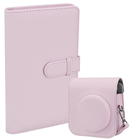 ZUIKAKU Protective Camera Case PU Leather Bag Cover for Fujifilm Instax Mini 12 Instant Camera with Removable Adjustable Strap, 108 Pockets Photo Album for Instax Mini 12 Camera.(Pink)
