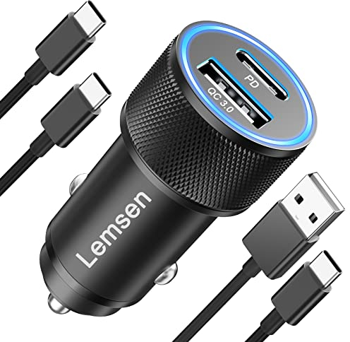 Zigarettenanzünder USB C Auto Ladegerät 60W PD&QC3.0 USB Zigarettenanzünder Adapter Auto USB Adapter Kfz Ladegerät USB C Autoladegerät mit 2x Ladekabel für Samsung Galaxy S23 S22 S21,iPhone 15 Pro Max