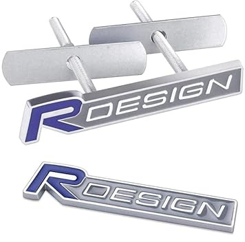 2 stück 3D Metall R Design Auto Emblem + Front Kühlergrillplatte Emblem Badge Aufkleber Styling für Volvo S60 V60 XC60 S60 V40 (Blau)