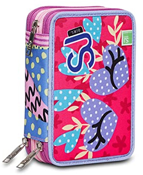 SJ GANG STYLE JAM GANG Federmäppchen, Mäppchen, mehrfarbig, Federtasche für Schreibwaren, Etui mit Stiften, Kugelschreiber, & mehr, 3 Fächer, Mädchen & Jungen, Schule - Grundschule, XXL, rosa/violett