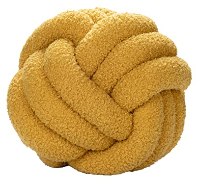 Soft Knot Ball Pillow,11 in Lamb Wool Throw Pillows, Knot Ball Pillow Boucle Ball Handmade Knotted Ball for Couch Chair Cushion, Decorative Knot Ball Pillow for Living Room Bedroom Car(Yellow)
