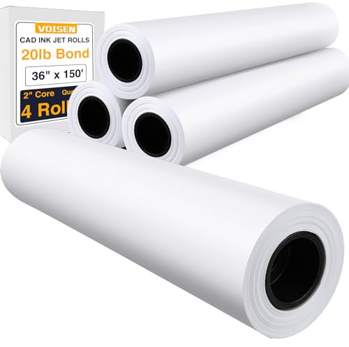 VOISEN 4 ROLLS Plotter Paper,CAD Bond Rolls 35in*150ft,20lb,Bond Paper on 2 Core for CAD Printing on Wide Format Ink Jet Printers