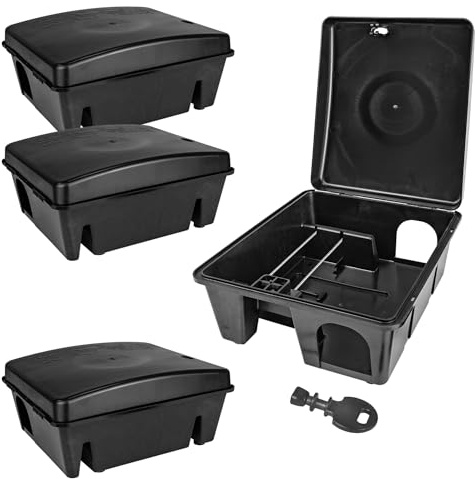 4X Köderstation Ratten Mäuse Köderbox Garten Mausfalle Rattenköderbox Box Rattenfalle Rattenköderstation Kinder- Haustiersicher Mäusebox Koederbox Gift Petigi