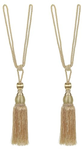 PATIKIL Vorhang Raffhalter 2 Pack 12 Elegant Handgemacht Vorhanghalter Seil mit Quaste Haus Büro Hotel Dekorativ Bunt Gold Ton