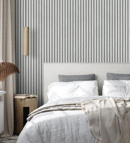 GAULAN 682661 - Papel pintado de listones de madera teñida de blanco imitando el diseño de palillería para pared salón cocina baño dormitorio pasillo - Rollo de 10 m x 0,53 m