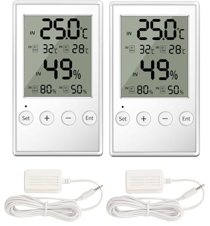LXSZRPH Reptile Terrarium Thermometer Hygrometer with In/Out Temperature Humidity Alarm, Digital Thermometer and Humidity Gauge with Probe For Reptile Tanks, Humidor Incubator Greenhouse (AL5-2PCS)