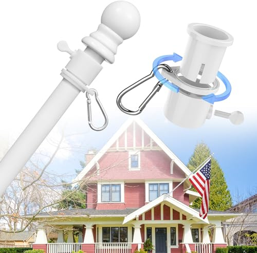 cogardenshower House Flag Pole Kit - 6ft Tangle Free Flagpole Outdoor, Heavy Duty Metal Flag Poles for Porch Garage Truck Jeep, Wall Mount & Portable 3x5 Hand Held Flagpole - White