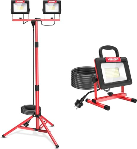 LED Baustrahler Arbeitsstrahler mit Stativ 2x60W, HYCHIKA Strahler 2x7000 Lumen & ahler 12000 LM 6500K