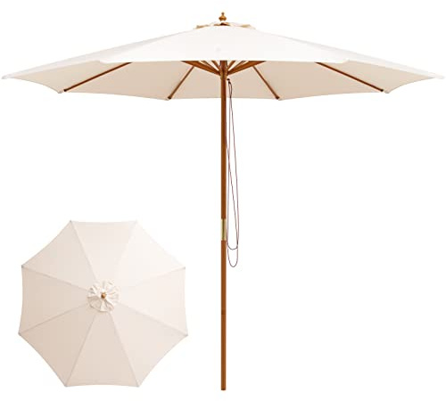 RELAX4LIFE Ombrellone da Giardino 3M, Ombrellone Parasole da Esterno con 8 Stecche, Tessuto Impermeabile, Tetto Ventilato, Ideale per Giardino, Spiaggia e Balcone (Beige, Ø3x2,6M)
