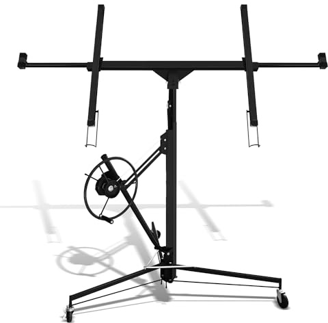 Cecaylie Sollevatore per lastre XXL, pieghevole a secco, altezza regolabile 140 – 350 cm, braccio di carico fino a 290 cm, nero, capacità di carico fino a 68 kg, set di sollevatori per piastre rigips