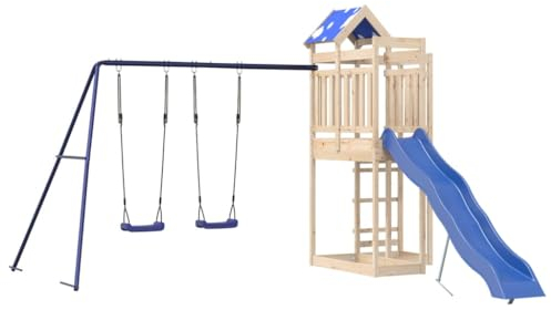 vidaXL Play Tower, Climbing Frame with Slide Swings, Children's Climbing Tower Play Accessories for Garden, Wooden Playground Playhouse, Solid Pine Wood