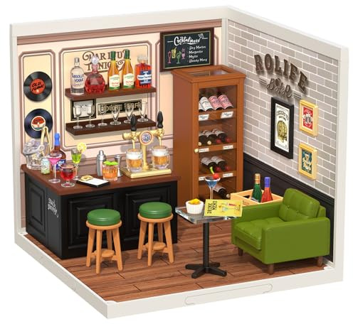 Rolife DIY Miniatur Kunststoff Haus Bauset Spielzeug Spielset mit LED Geeignet für Minifiguren Konstruktionsspielzeug Diorama Kit Geschenke für Erwachsene (Leisurely Cheers Bar)