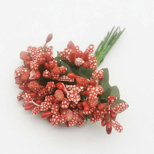 ZFISH 12 Stück/144 Stück künstliche Blumen, kleine Beeren, Staubblatt, Drahtstiel, DIY-Kranz, Hochzeit, Scrapbooking, Box, Dekoration, Basteln, 12 Stück rot