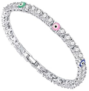 Leuyuee Böse Blick Armband für Damen nazar Amulett Armband Viel Glück Schutz Edelstein Armband Copper Plated White Gold Zirkonia Armband Valentinstag Muttertag Geburtstag Geschenk