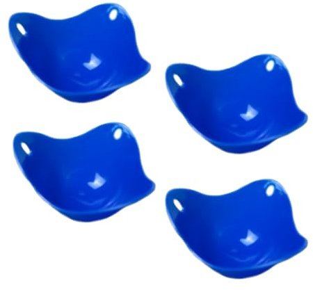 Bakee UK Lot de 4 coquetiers pochés en silicone pour œufs pochés au micro-ondes, passent au lave-vaisselle (bleu)