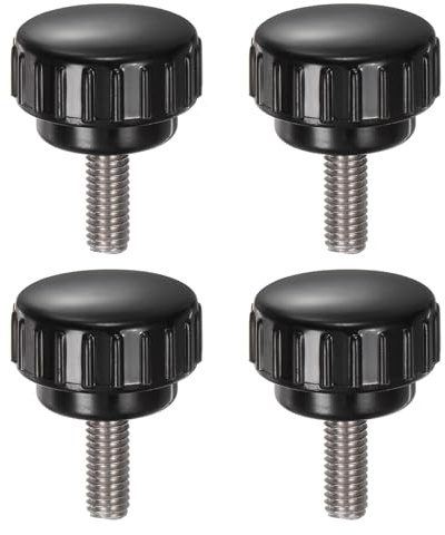sourcing map 4pcs Knurled Clamping Knobs M6 x 16mm Metric 304 Stainless Steel Male Thread Thumb Screw on Type 25mm Plastic Round Head Threaded Hand Bolt Stud Knobs Black