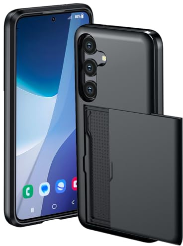 XYZNTMF for Samsung S24 FE Case Samsung Galaxy S24 FE Shockproof Case with Card Holder Soft Silicone TPU Bumper Matte Hard PC Shell Heavy Duty Protective Skin Cover Rubber Case, Black