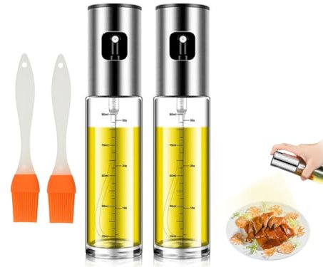Abiyou 2PCS Bouteille de Pulvérisation d'Huile, Vaporisateur d'Huile Envoyer Brosse à Huile, Spray Huile Cuisine, Pulverisateur Huile, Spray Huile et de Vinaigre, pour Cuisson,Grillades,Salades(100ML)