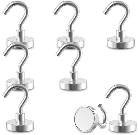 8 Stück Magnethaken,22kg Extra Starke Magnetische Haken,Magnetischer Haken, Stark Magnete mit Haken, Starke Neodym Magnetisch Grill Haken für werkstatteinrichtung,heckzelt,grill(25*44.9MM)