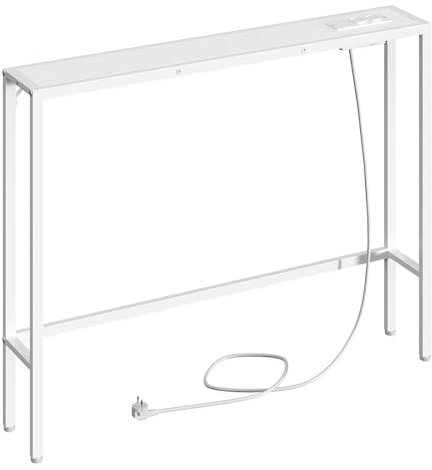 MAHANCRIS Konsolentisch mit Ladestation, 100 cm Eingangstisch, Schmaler Beistelltisch, Flurtisch mit Steckdosen und USB-Anschlüssen, Metallgestell, für Wohnzimmer, Schlafzimmer, Weiß ACTWT968UE01