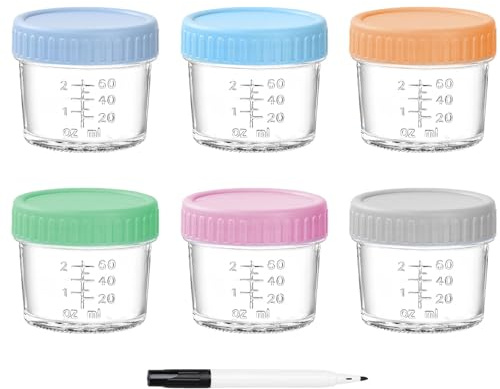 DYUEE 6 Pack Colorful Glass Food Storage Containers, 4 Oz Food Jars with Lids, Leak Proof, Stackable, Microwave & Dishwasher Safe for Food, Sauce