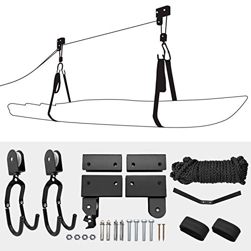 Wakects Kayak Ceiling Rack, Iron Kayak Hoist Lift Bikes Canoe Lift Pulley System 57kg Loading Capacity Garage Ceiling Mount Kayak Storage for Paddleboard Box Ladder Storage