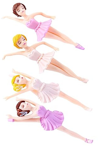 BESPORTBLE 4stücke Ballettmädchen Figuren Torten Cupcake-dekoration Für Geburtstagsfeiern Elegante Weiße Und Violette Tänzer-statue in Einem Liebevollen Design Zur Verschönerung Von Kuchen Un