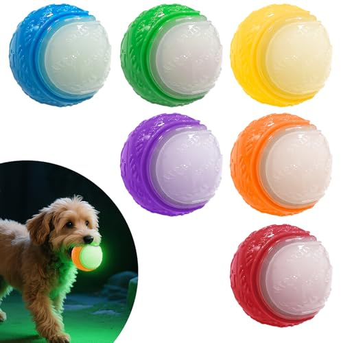 6PCS Glow Dog Balls Floating Toys for Aggressive Chewers & Night Play | Durable Squeaky Rubber