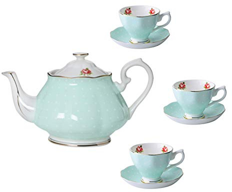 SnamicE Tea Set Porcelain Coffee Cups And Saucers Bone China Coffee Cup Set For Afternoon Tea Old Country Roses Teapot,Blue,