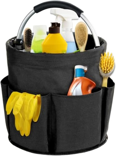 Jaffzora Cleaning Bucket Organiser Caddy, Cushioned Bag for Cleaning Products Organiser, Under Sink Storage for Cleaning Supplies with Handle, Black