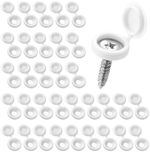 100 Pcs White Screw Cover Caps - Plastic Hinged Cover Caps for Furniture, Screw Wovers, Cabinet, Wardrobe, Snap On Screw Protection Covers