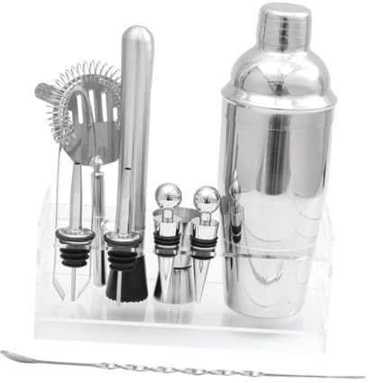Healifty 12 pièces Acier Inoxydable pour Cocktail avec Base Acrylique Kit de Shaker à Martini Ustensiles de Bar Cuillère de et Pinces à Glace