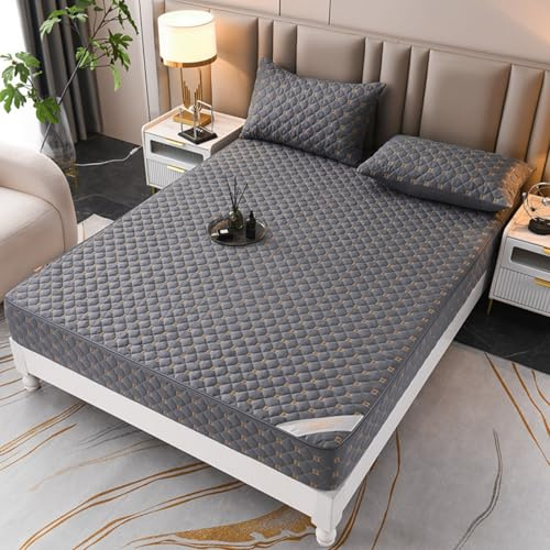 Morbuy Coprimaterasso Singolo Matrimoniale Impermeabile, Coprimaterasso Una Piazza e Mezza Antiacaro con Cerniera Morbida e Traspirante per Materassi Altezza 25cm (150x200+25cm,LA02 Grigio scuro)