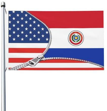 Banderas de Estados Unidos y Paraguay, banderas duraderas de lujo, 90 x 150 cm, para exteriores y jardín.