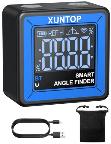 XUNTOP Digitaler Winkelmesser Drahtlose Übertragung Neigungsmesser 0.05° Datenspeicherung Type-C SchnittstelleIP54 für Holzarbeiten, Bau, Dekoration, DIY