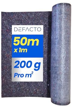 DEFACTO Malervlies 50m x 1m - 200gr Maler-Abdeckvlies 50m², Non-Slip Vlies mit PE Anti-Rutsch Beschichtung, Oberflächenschutz für Maler und Vliesrolle, Malerfilz, Schutzvlies zum Tapezieren