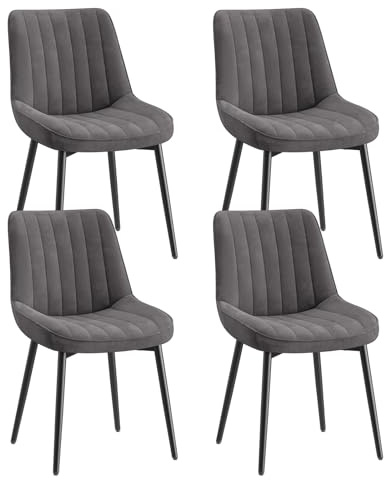 COLAMY Samt Esszimmerstühle 4er Set – Gepolsterte Stühle für Esszimmer & Küche mit Metallbeinen, Dickem Sitzpolster & Rutschfesten Füßen, Grau